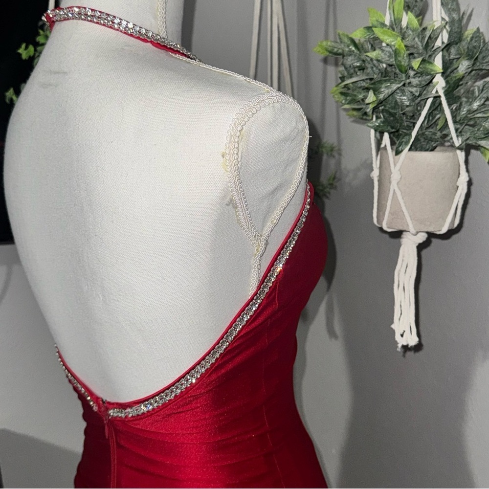 Elegant Floor Length Formal Evening Gown Prom Dress Red Size XS Rhinestones - Picture 5 of 13